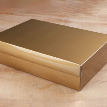 Caja de cartón base y tapa (22,5x15x5,5 cm impresa dorada)