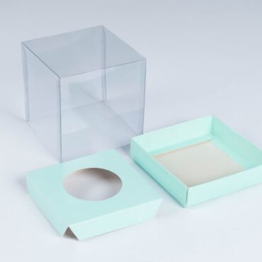 Caja con tapa de acetato - 10x10x10cm- AGUA MARINA