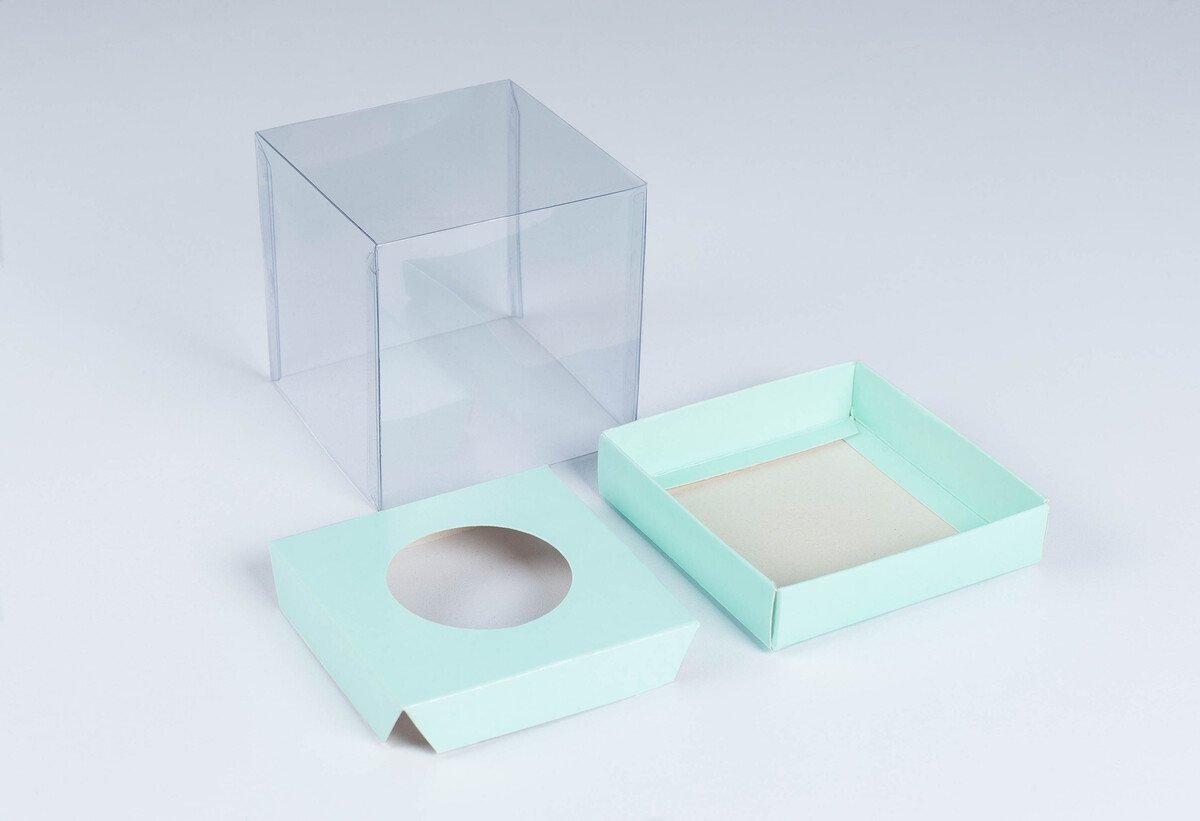 Caja con tapa de acetato - 10x10x10cm- AGUA MARINA