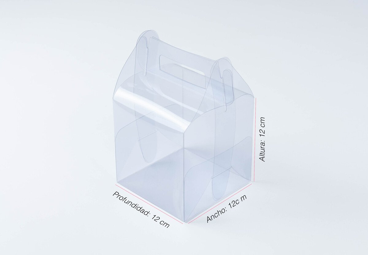 Caja en acetato transparente tipo maletín 12x12x12cm