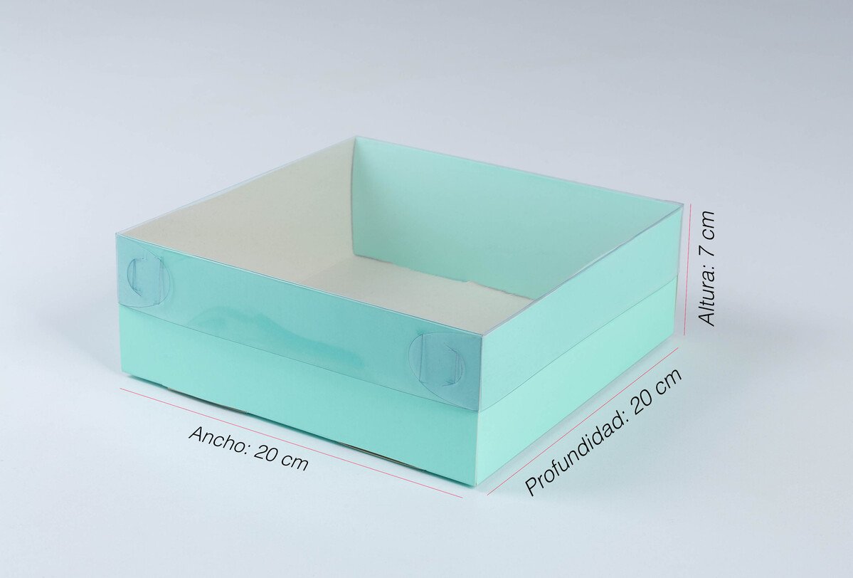 caja 20x20x7 Caja con tapa de acetato - 20x20x7cm- AGUA MARINA