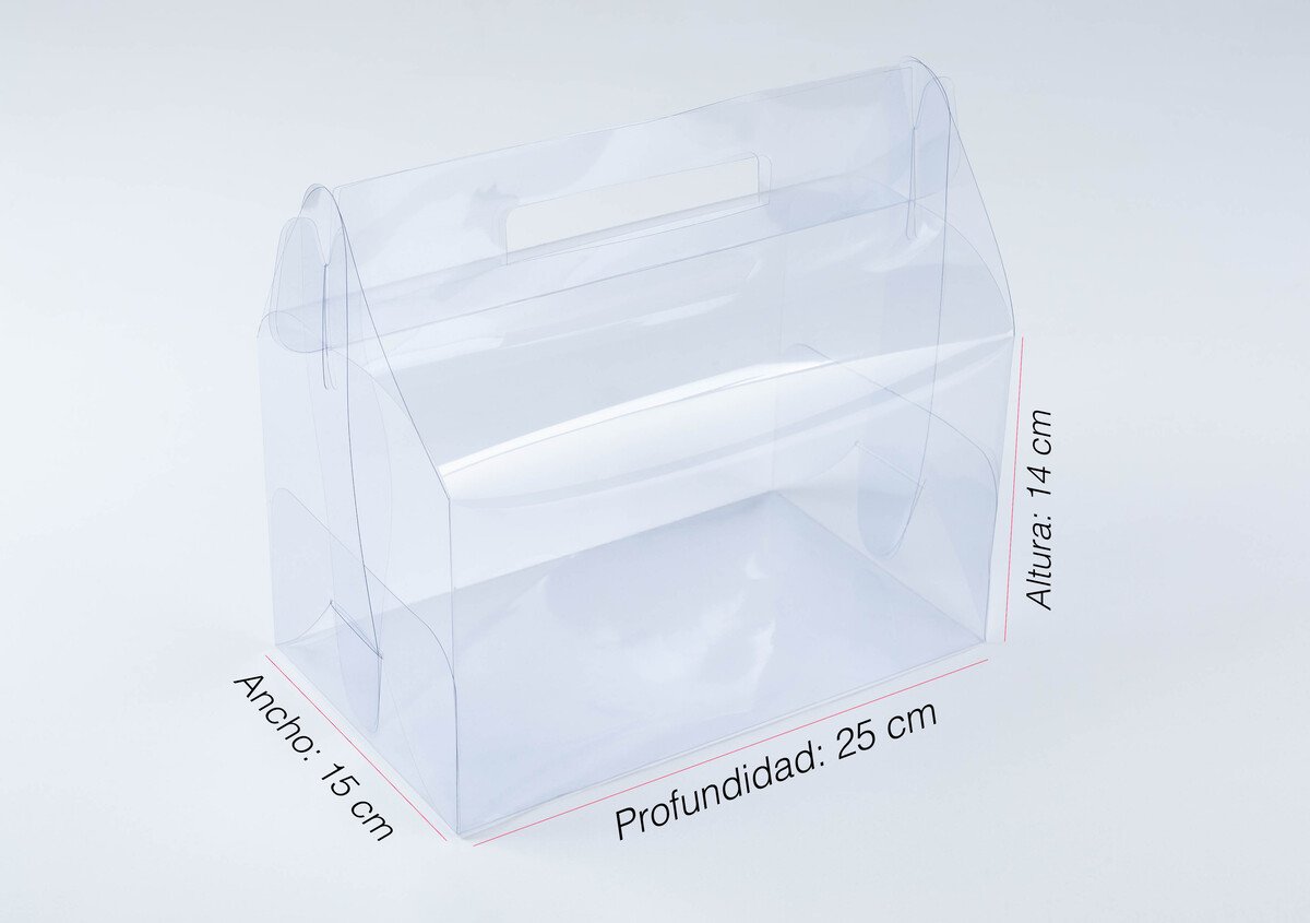 Caja en acetato transparente tipo maletín 25x15x14cm
