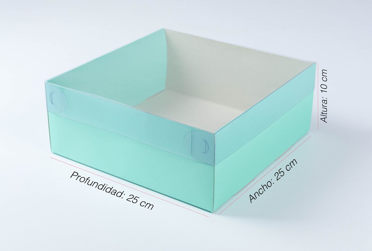 Caja con tapa de acetato - 25x25x10cm- AGUA MARINA