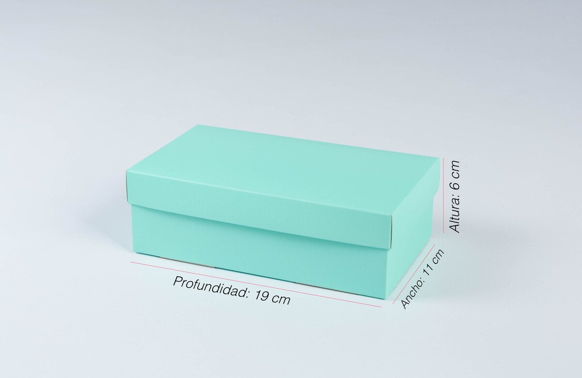 Caja de cartón laminado base y tapa (19x11x6cm) AGUA MARINA
