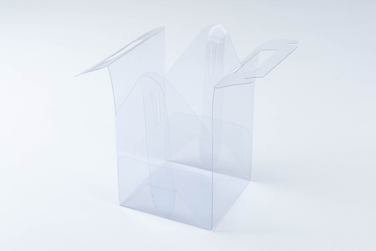 Caja en acetato transparente tipo maletín 12x12x12cm- AGUA MARINA