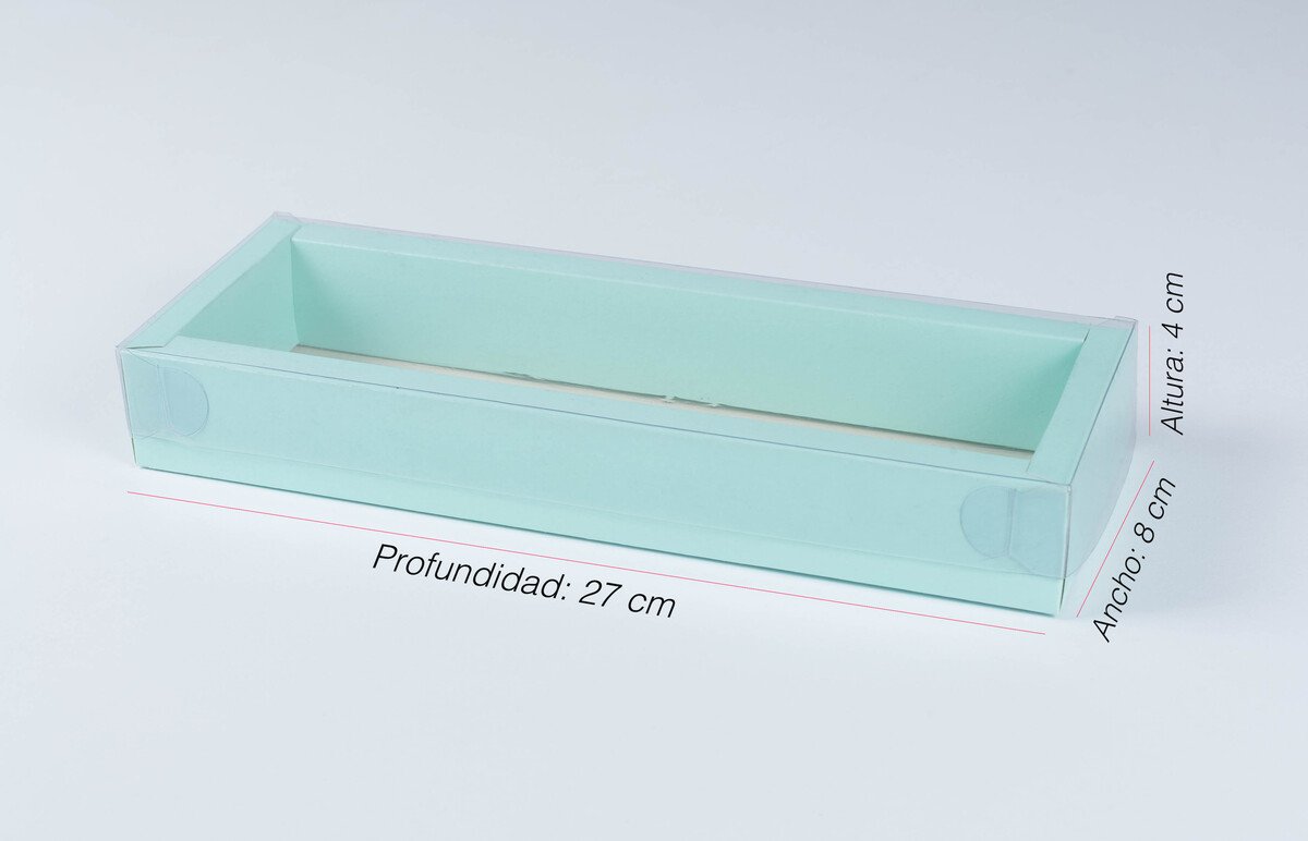 Caja doble pared con tapa de acetato transparente 27X8X4cm- AGUA MARINA