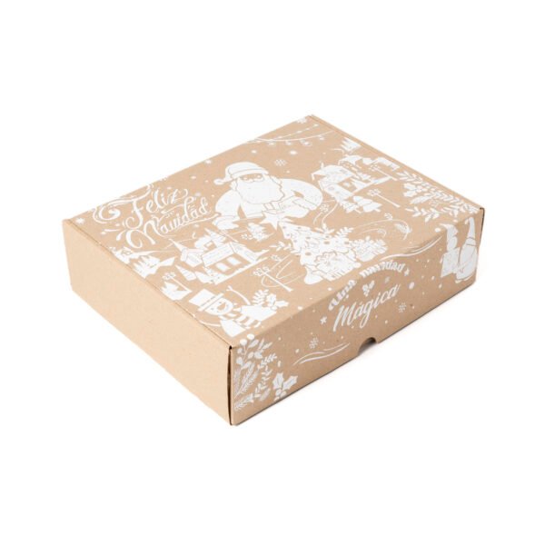 Caja rigida carton corrugado feliz navidad 32x25x9