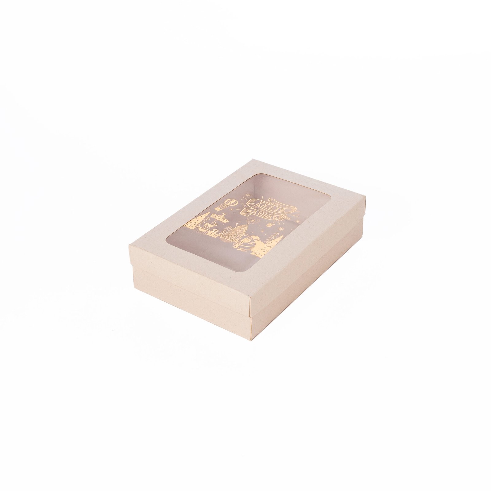 caja de carton con ventana base y tapa 22,5x15,5 cm navidad dorada_2