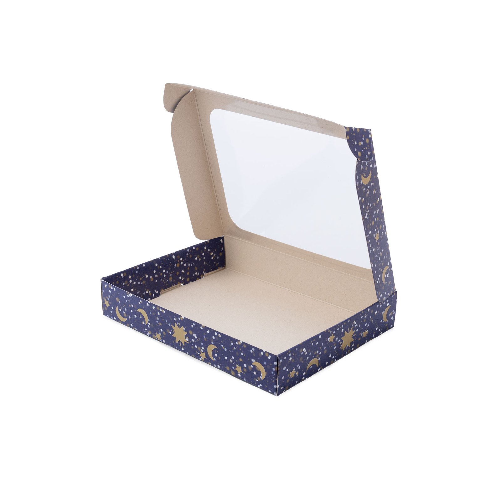 caja-estrellas-ventana-2 Caja de cartón con ventana de acetato (Impresa estrellas)