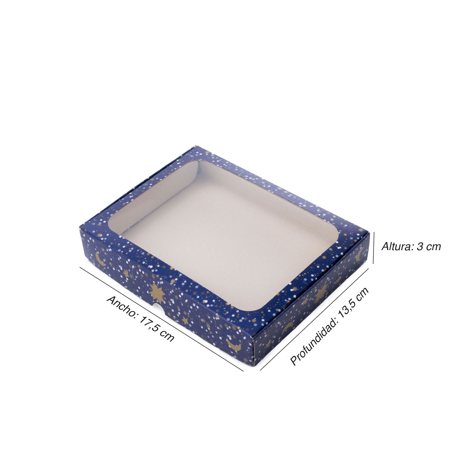 Caja de cartón con ventana de acetato (Impresa estrellas)