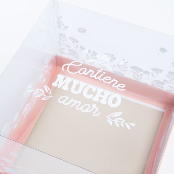 Caja con tapa de acetato (mucho amor) base Rosado