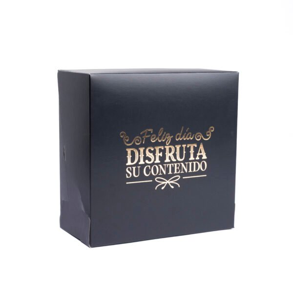 Caja de cartón Negro con Estampado metalizado dorado (FELIZ DIA)