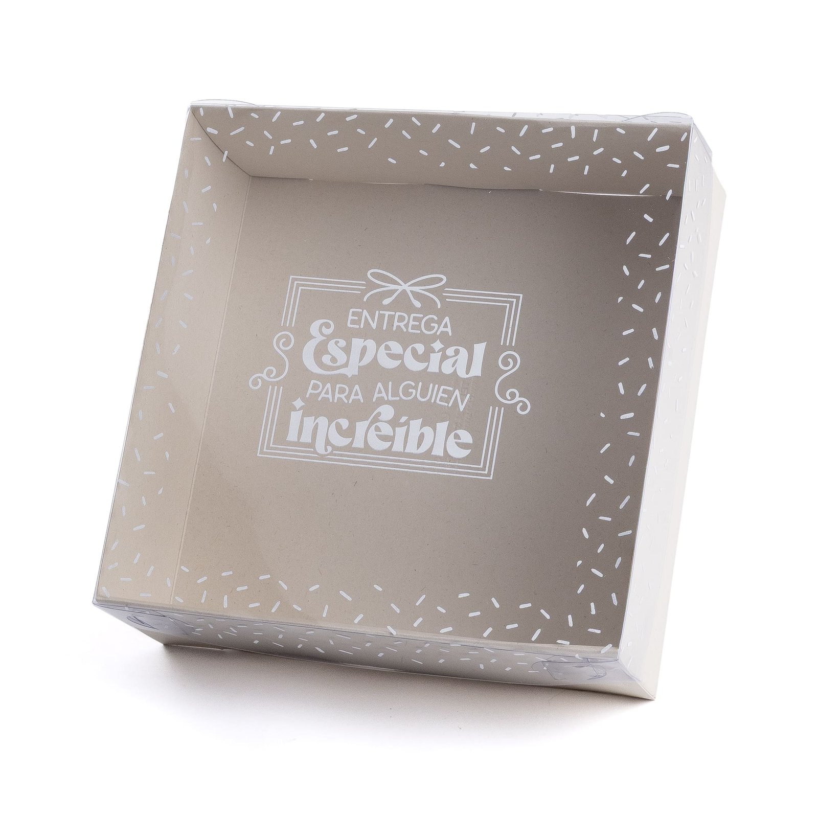 Caja con tapa de acetato (Entrega especial confeti) base crudo