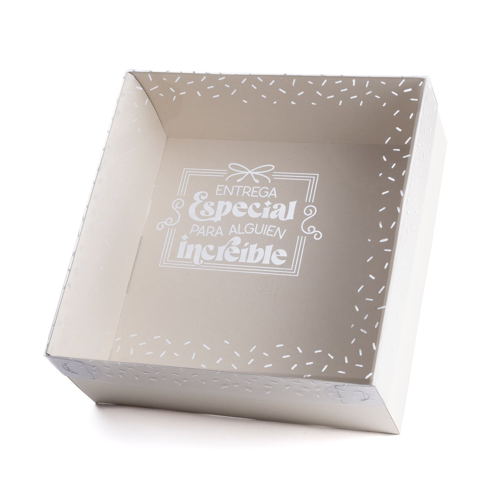 Caja con tapa de acetato (Entrega especial confeti) base crudo 25X25X10