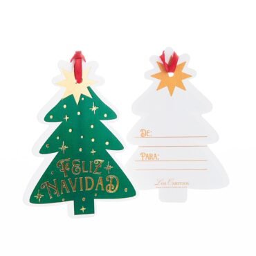 Tarjeta de regalo navidad Metalizada paquete x 12 und (Arbol feliz navidad)