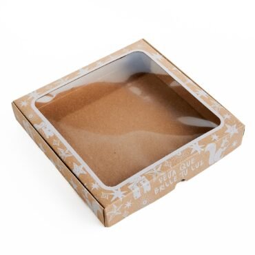 Caja para vela con ventana de acetato 18x18x3cm (Navidad Kraft)