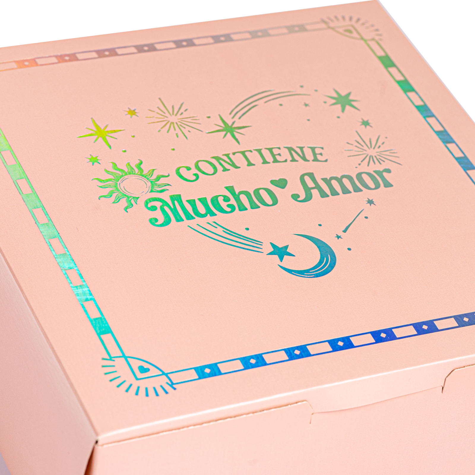 Caja de cartón 25x25x10cm Rosado Metalizado (Destellos de amor)