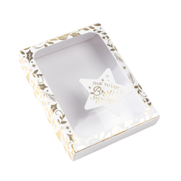 Caja para vela con ventana de acetato 17,5x13,5x3cm (Navidad Dorada)
