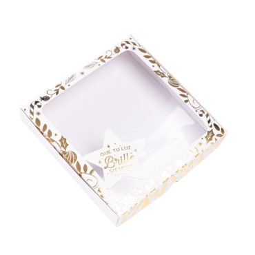 Caja para vela con ventana de acetato 18x18x3cm (Navidad Dorada)