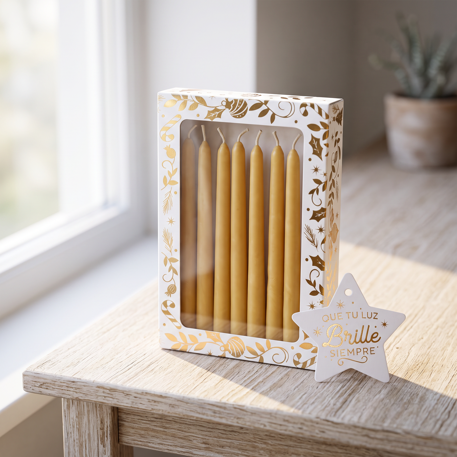 Caja para vela con ventana de acetato 21,7x15x2,8cm (Navidad Dorada)