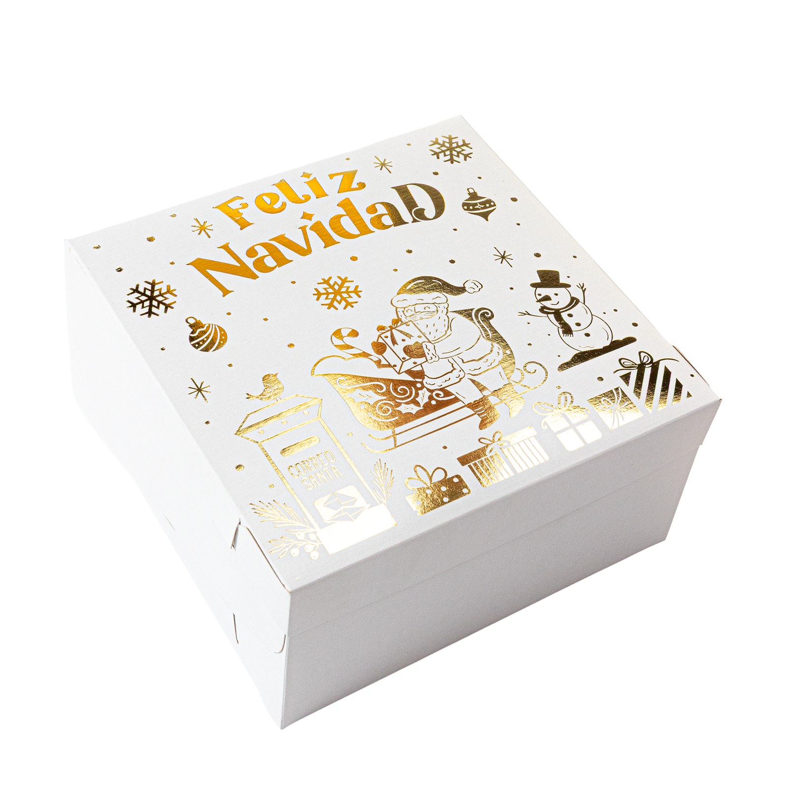 20x20x10 Caja Torta Navidad Caja de cartón 20x20x10 cm (Navideña Trineo Metalizada)